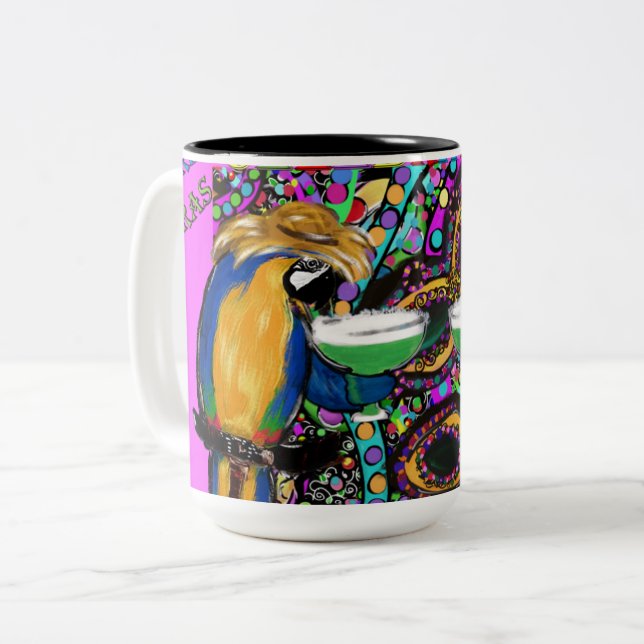 Mardi Gras Parrots Zweifarbige Tasse (Vorderseite Links)