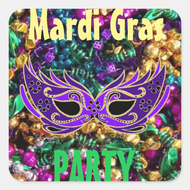 Mardi Gras Party 20 Set Etikettenaufkleber Mardigr Quadratischer Aufkleber (Vorderseite)