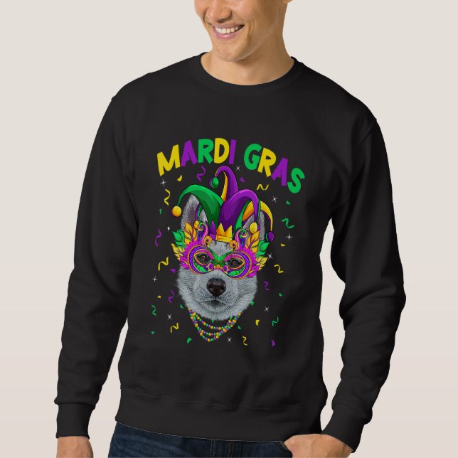 Mardi Gras Party Cute Siberian Husky Dog Lover Jes Sweatshirt (Vorderseite)