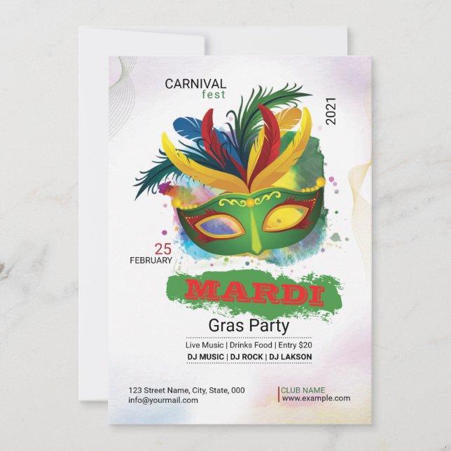 Mardi Gras Party Einladung (Vorderseite)