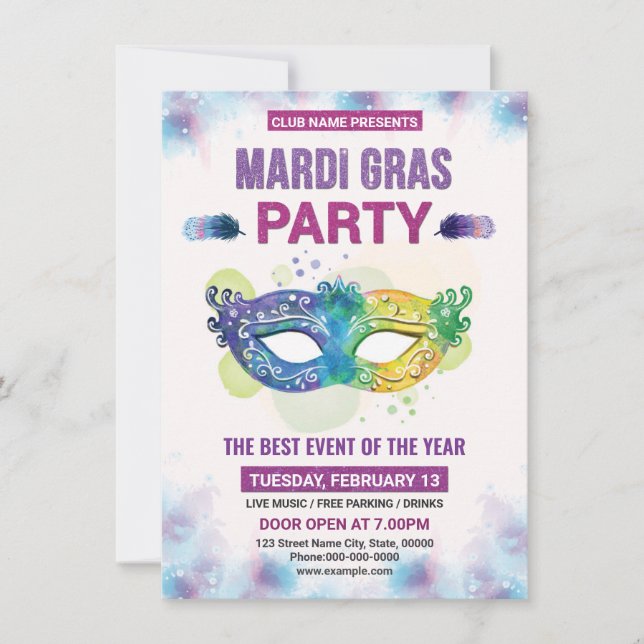 Mardi Gras Party Einladung (Vorderseite)