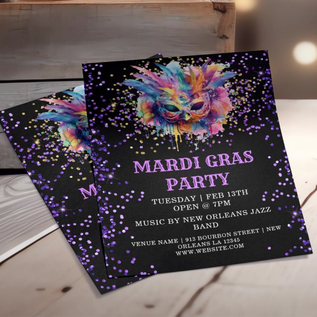 Mardi Gras Party Glitzer Event Flyer (Von Creator hochgeladen)