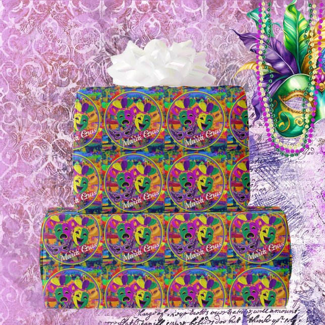 Mardi Gras Party Hübsche Beads Maskenumhüllungspap Geschenkpapier (Von Creator hochgeladen)