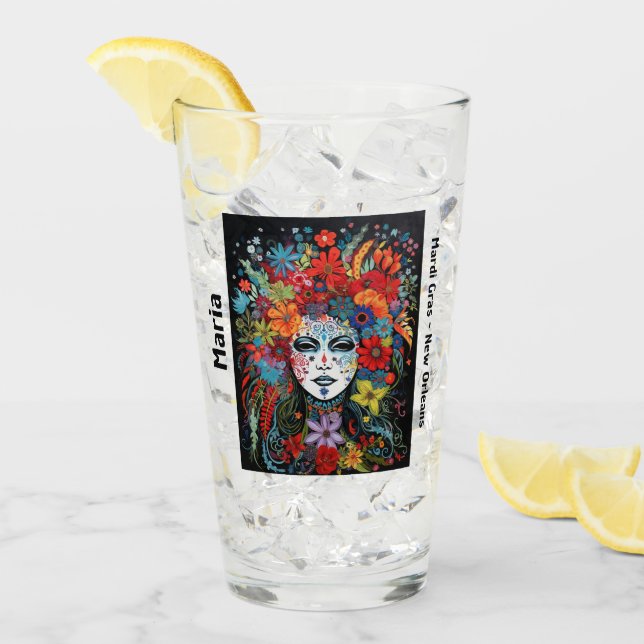 Mardi Gras Party Mask & Headdress Name Party Glas (Vorderseite Ice)