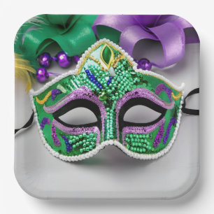 Mardi Gras Party Maske und Perlen Pappteller