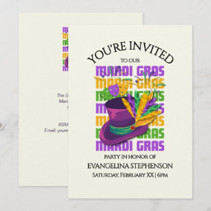 MARDI GRAS-Party mit Oberklasse-Hut und Federn Einladung