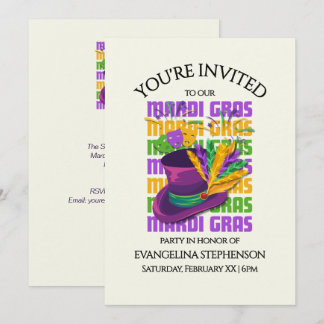 MARDI GRAS-Party mit Oberklasse-Hut und Federn Einladung