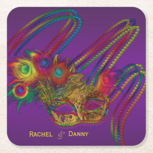 Mardi Gras Party Personalisiert Drink Coasters Rechteckiger Pappuntersetzer