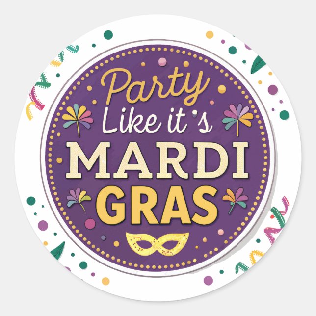 Mardi Gras Party Runder Aufkleber (Vorderseite)