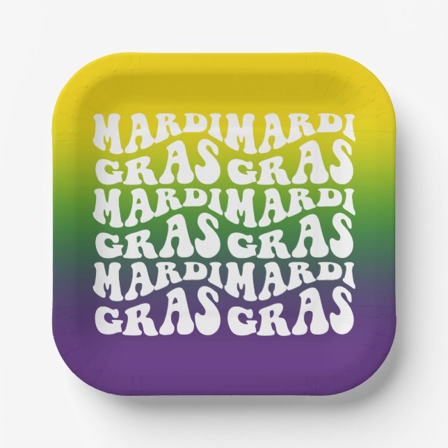 Mardi Gras Party Text Design Ombre Pappteller (Vorderseite)