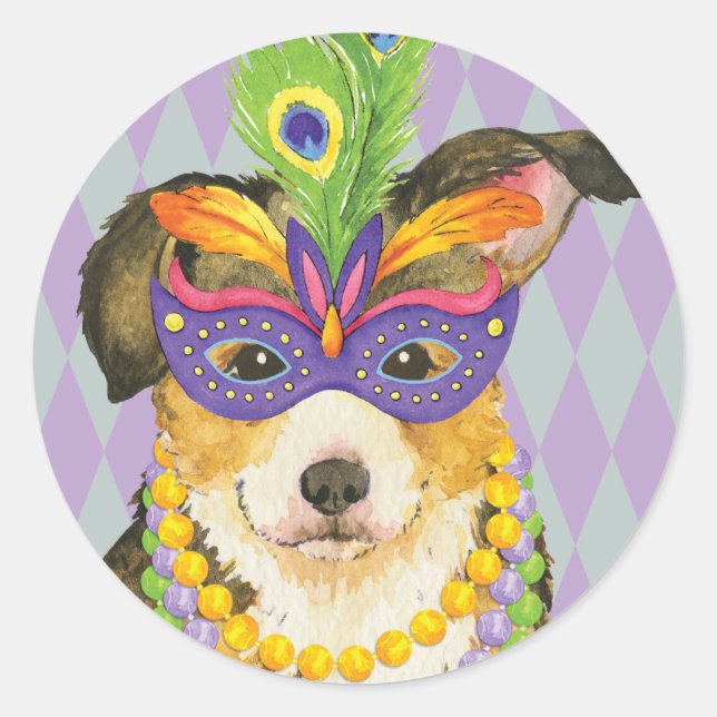 Mardi Gras Pembroke Welsh Corgi Runder Aufkleber (Vorderseite)