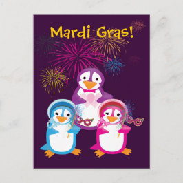 Mardi Gras Penguins Postcard Postkarte