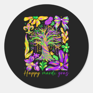 Mardi Gras Perlen Baum Boho New Orleans 2026 Fraue Runder Aufkleber