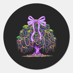 Mardi Gras Perlen Baum Kokette Schleife Mädchen Fr Runder Aufkleber