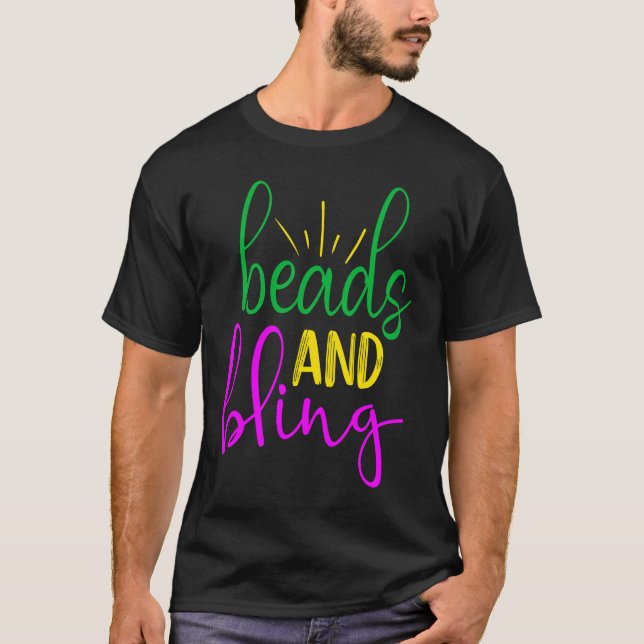 Mardi Gras Perlen und Glitter T-Shirt (Vorderseite)