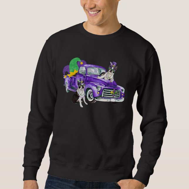 Mardi Gras Pickup Truck Boston Terrier Sweatshirt (Vorderseite)