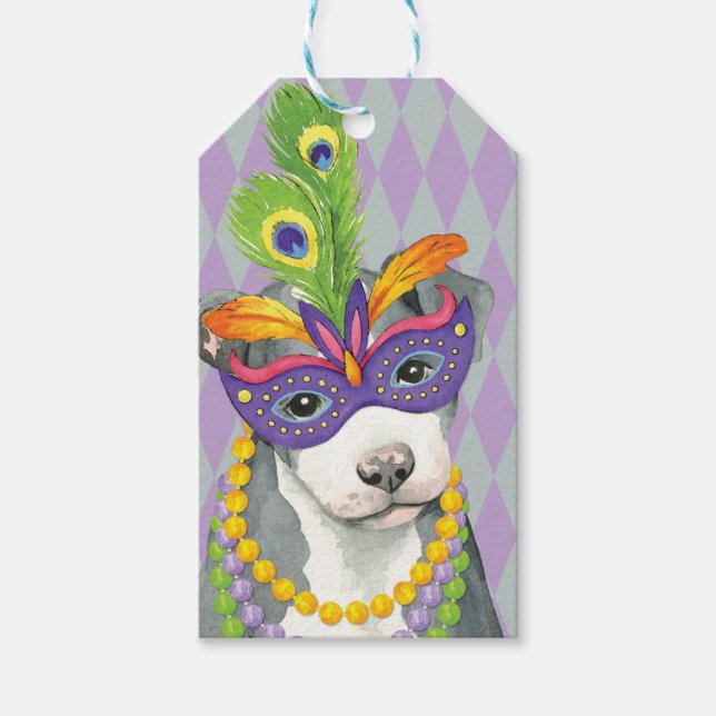 Mardi Gras Pit Bull Geschenkanhänger (Vorderseite)