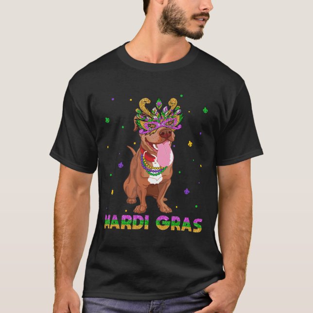 Mardi Gras Pitbulmmaske und Perlen T-Shirt (Vorderseite)