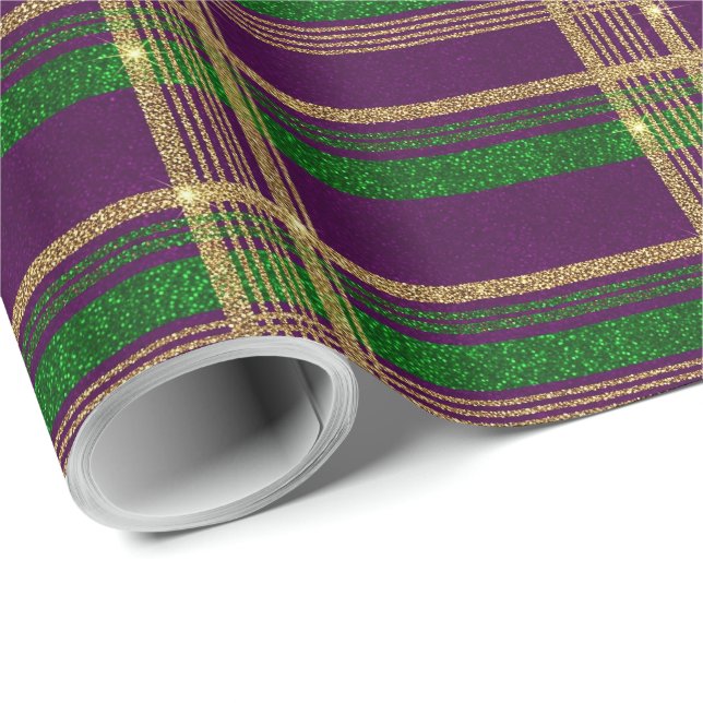 Mardi Gras Plaid Geschenkpapier (Rolleneckpunkt)