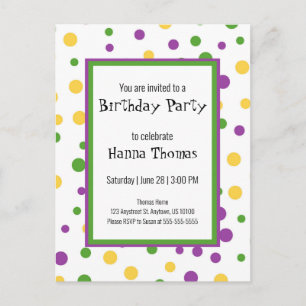 Mardi Gras Polka Dot Gespielt Geburtstagseinladung Einladungspostkarte
