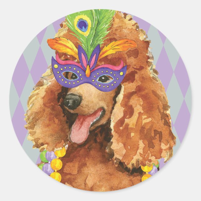 Mardi Gras Poodle Runder Aufkleber (Vorderseite)