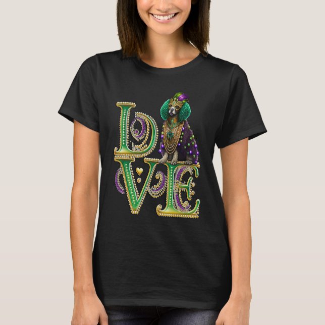 Mardi Gras Poodle Word LOVE Masquerade T-Shirt (Vorderseite)