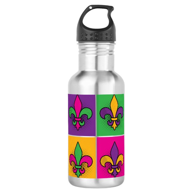 Mardi Gras Pop Art Lilie Edelstahlflasche (Vorderseite)