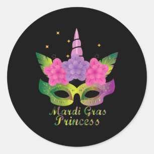 Mardi Gras Princess T Shirt mit Blume Unicorn Ma Runder Aufkleber