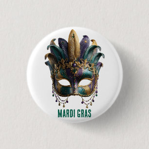 Mardi Gras Prunkfeder-Maske Button