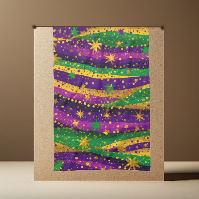 Mardi gras Purple Green Gold Stars Stripes Vibrant Geschirrtuch (Mardi gras Purple Green Gold Stars Stripes Vibrant Kitchen Towel)