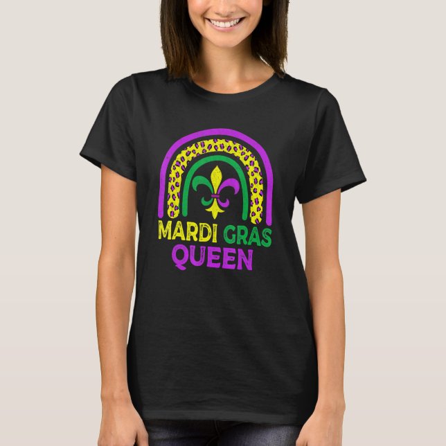 Mardi Gras Queen Leopard Rainbow Carnival Women Gi T-Shirt (Vorderseite)