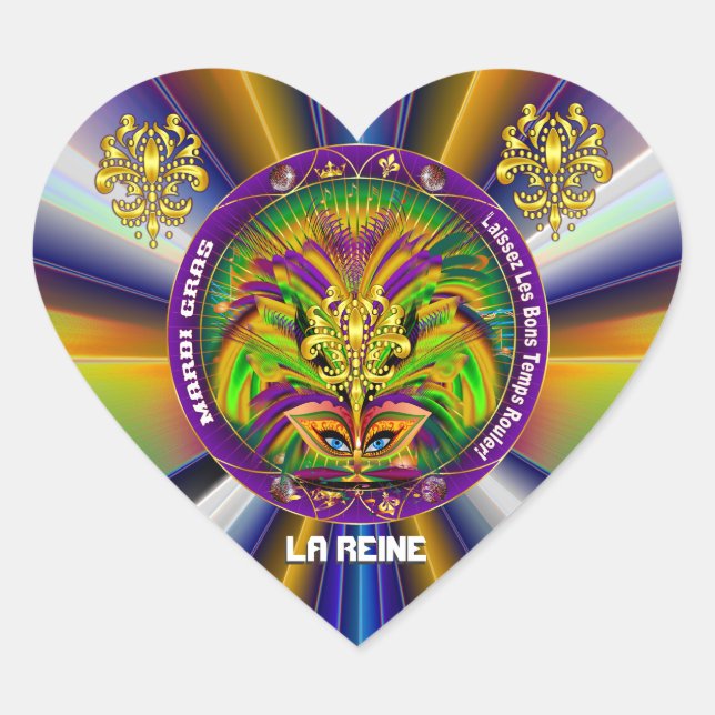 Mardi Gras Queen Style 2 View Notes Herz-Aufkleber (Vorderseite)