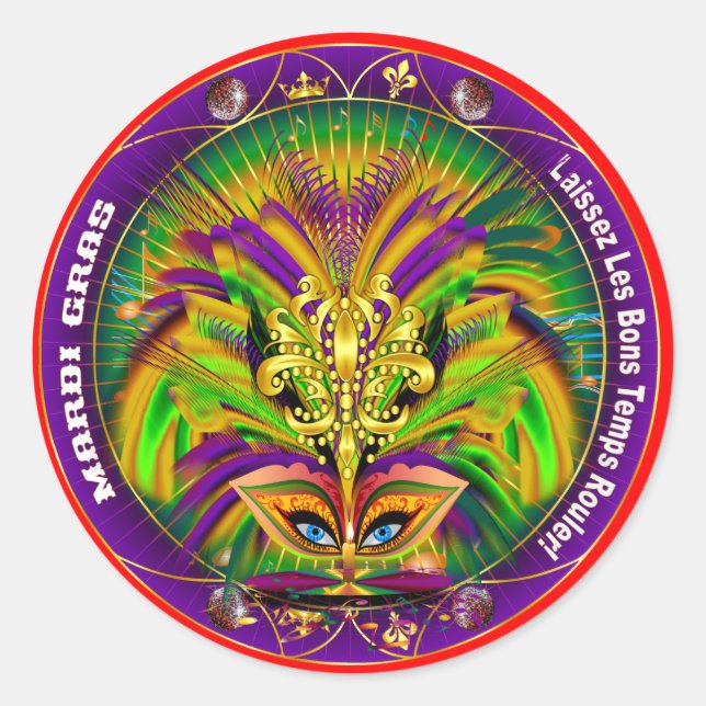 Mardi Gras Queen Style 2 View Notes Runder Aufkleber (Vorderseite)
