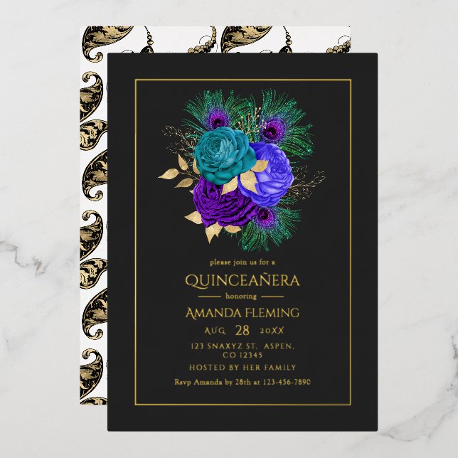 Mardi Gras Quinceañera Einladung (Vorderseite/Rückseite)
