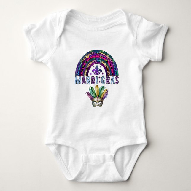 Mardi Gras Rainbow and Mask Baby Bodysuit Baby Strampler (Vorderseite)