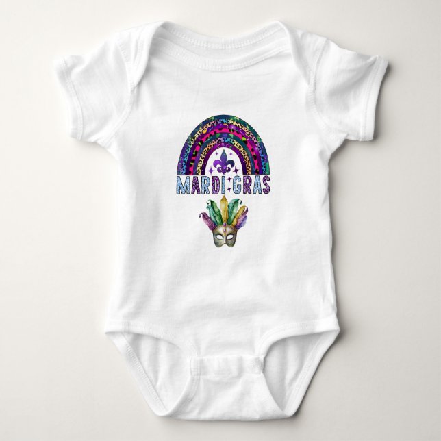 Mardi Gras Rainbow and Mask Baby Bodysuit Strampler (Vorderseite)