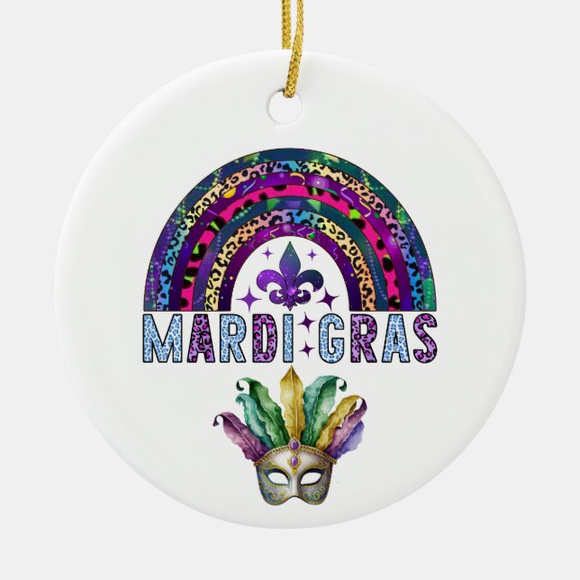 Mardi Gras Rainbow and Mask Keramik Keramik Ornament (Vorne)