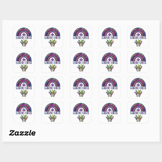 Mardi Gras Rainbow and Mask Square Sticker (Blatt)