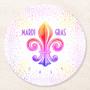 Mardi Gras Rainbow Lilie mit Confetti Runder Pappuntersetzer