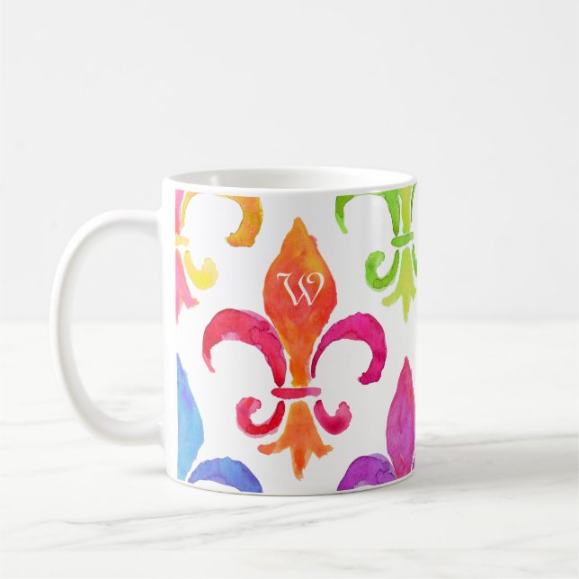 Mardi Gras Rainbow Lilie Monogramm Kaffeetasse (Links)