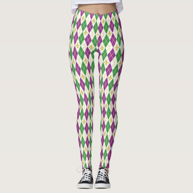 Mardi Gras Raute Leggings (Vorderseite)