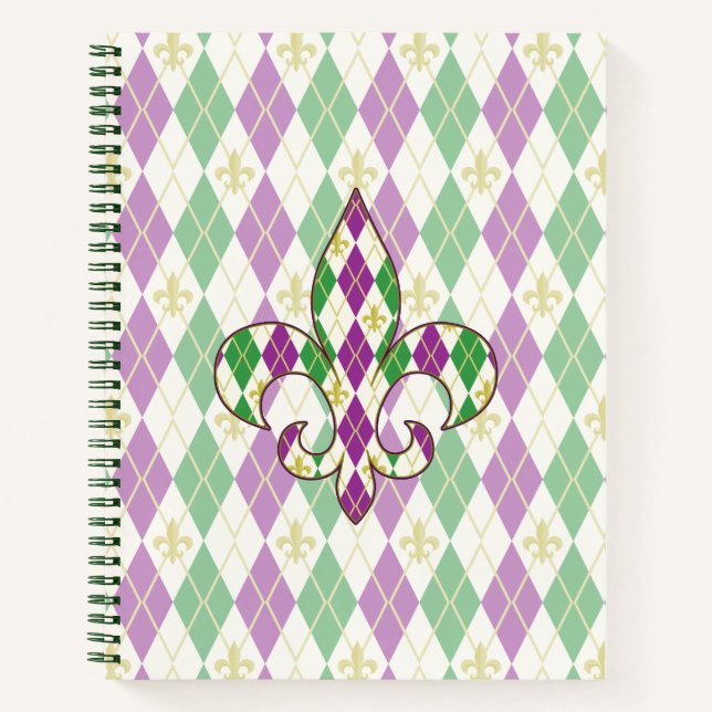 Mardi Gras Raute Spiral Notebook Notizbuch (Vorderseite)