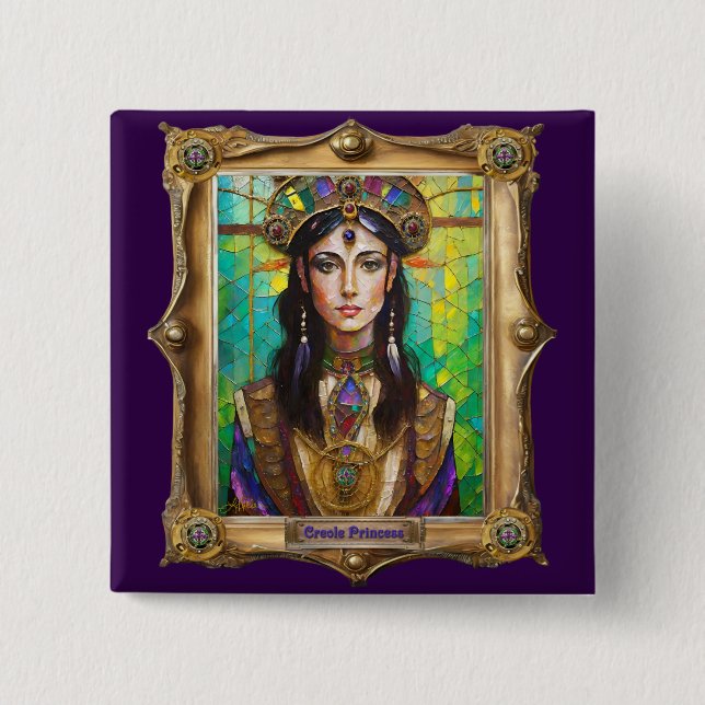 Mardi Gras Realm Portraits - Die kreolische Prinze Button (Vorderseite)