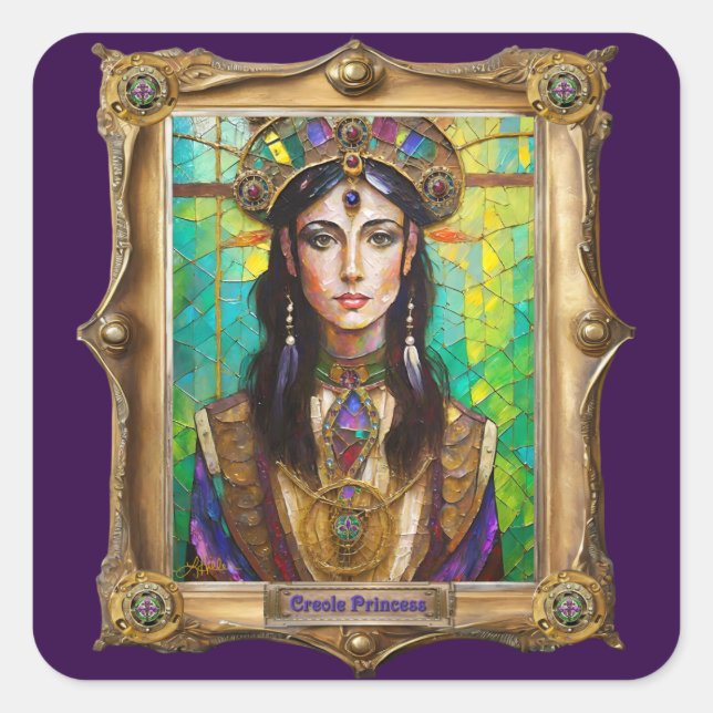 Mardi Gras Realm Portraits - Die kreolische Prinze Quadratischer Aufkleber (Vorderseite)
