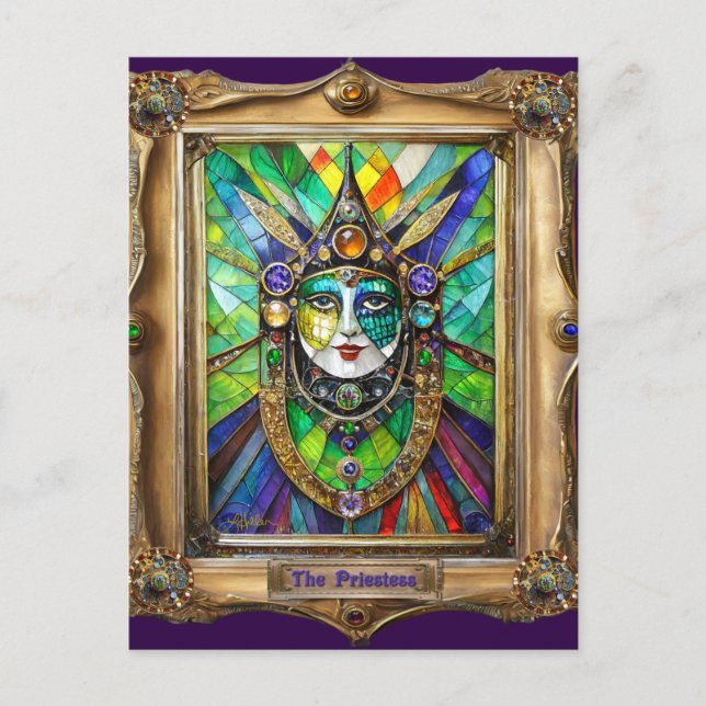 Mardi Gras Realm Portraits - Die Priesterin Postkarte (Vorderseite)