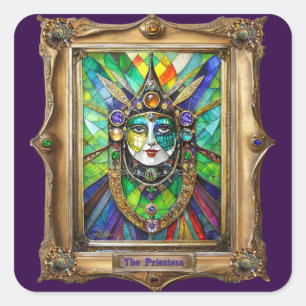 Mardi Gras Realm Porträts - Die Priesterin Quadratischer Aufkleber