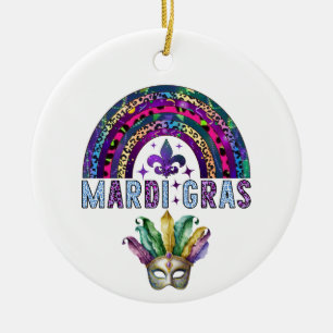 Mardi Gras Regenbogen und Maske Keramik Weihnachts Ornament