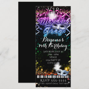 Mardi Gras Regenbogen VIP Geburtstagsparty-Ticket Einladung