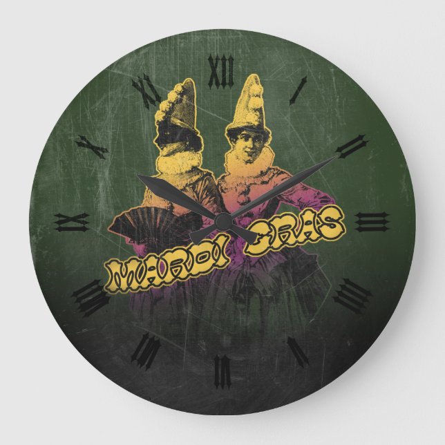Mardi Gras Revelers Große Wanduhr (Vorderseite)