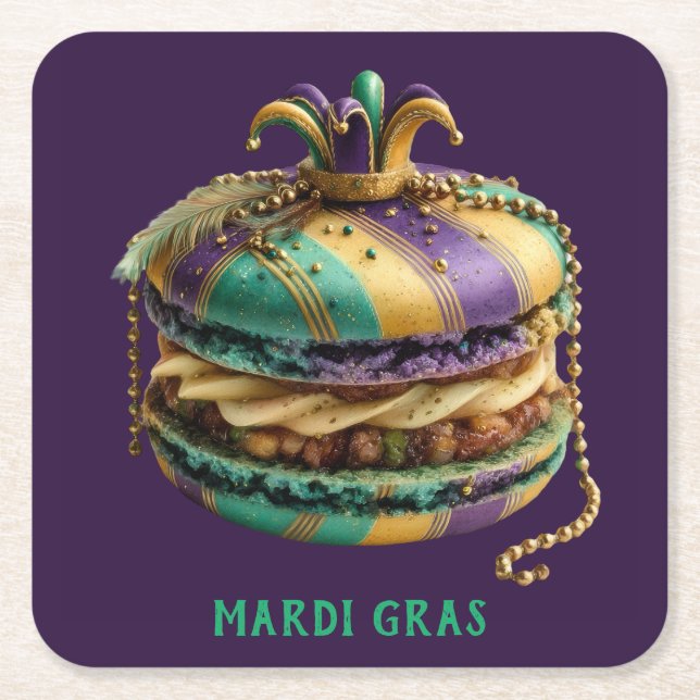Mardi Gras Royal Macaron Rechteckiger Pappuntersetzer (Vorderseite)